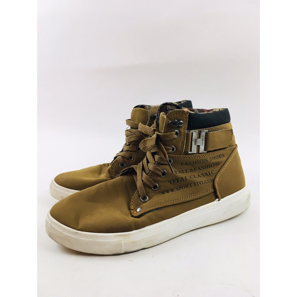 Yitai Classic Fashion Shoes Size 8 High Top Faux Leather Skate Brown Sneakers